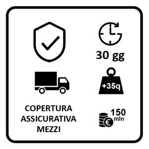 Idonea copertura assicurativa rilasciata da REVO - ex Elba Assicurazioni per il tramite di SAGAT SpA per mezzi > 35 q.li con massimale assicurativo € 150.000 per 30 giorni